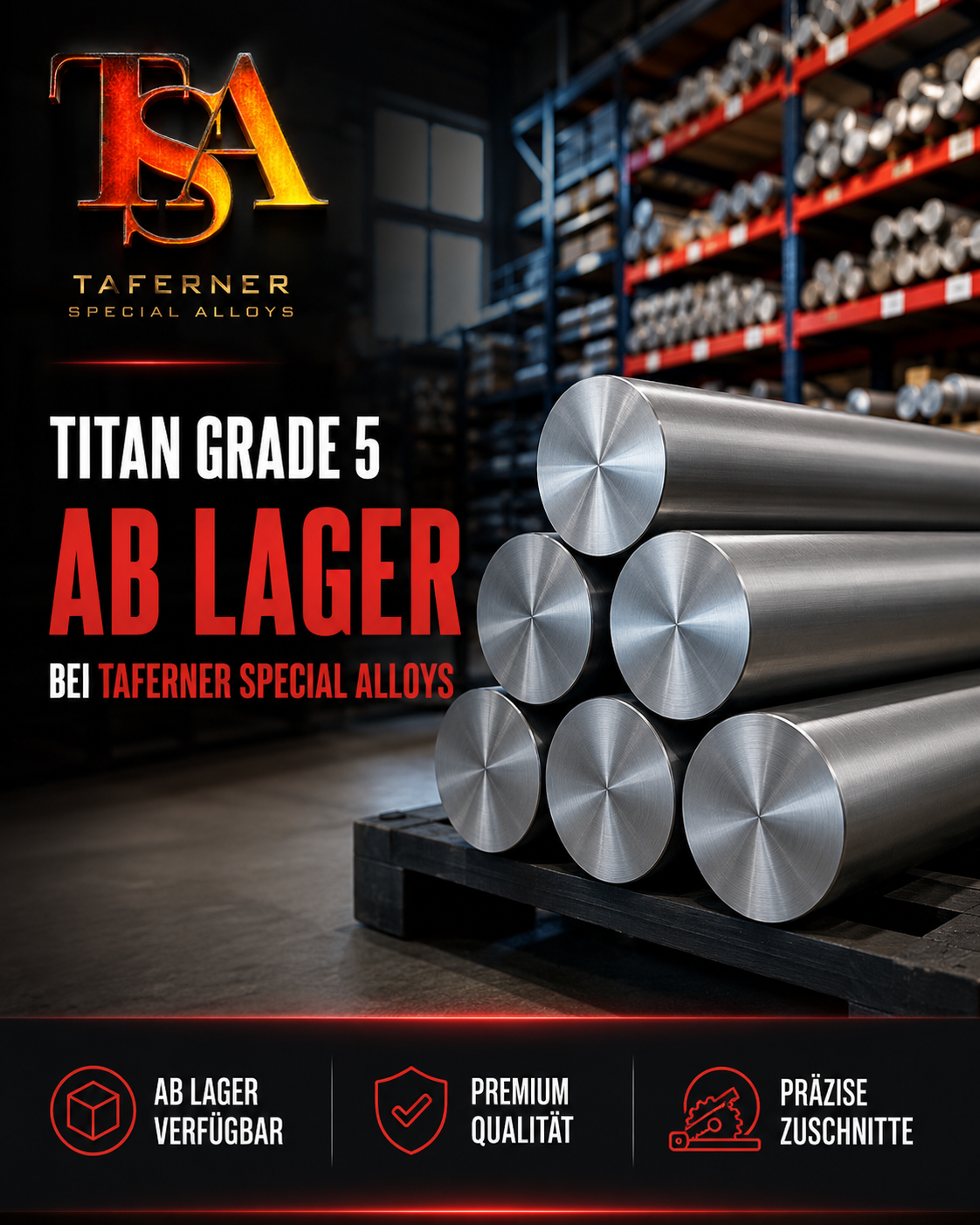 Titan Grade 5 Rundmaterial ab Lager verfügbar