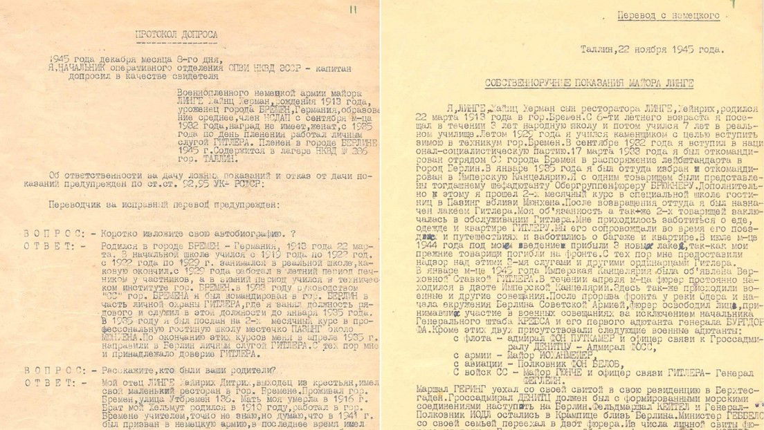 Testimonio de Heinz Linge. Archivo Central del Servicio Federal de Seguridad de Rusia