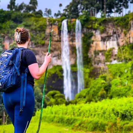 Female Tourists watching the beauty of Sipi Fall