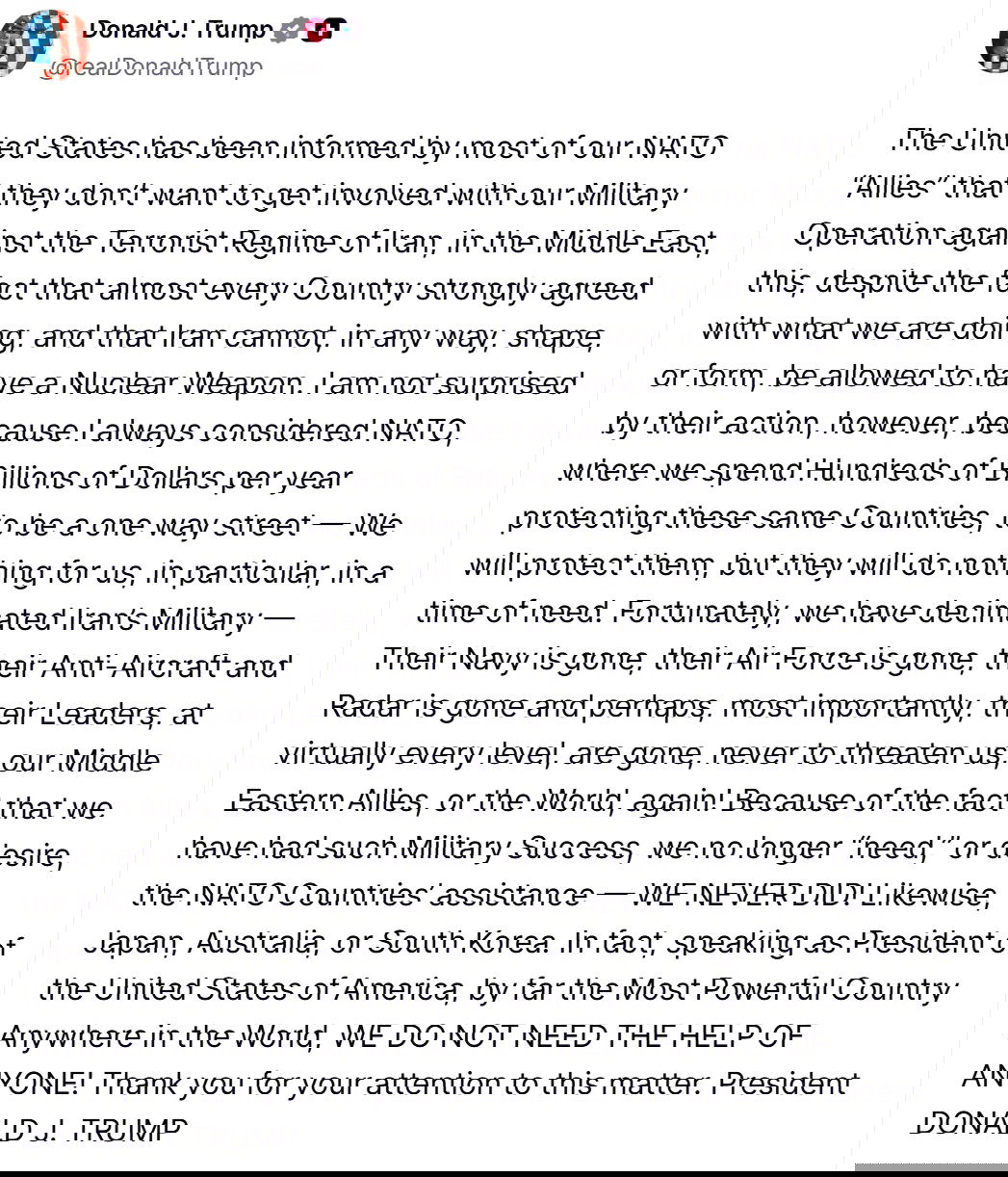 mensaje de Donald Trump en Truth Social Post 11:18 AM EST 03.17.26