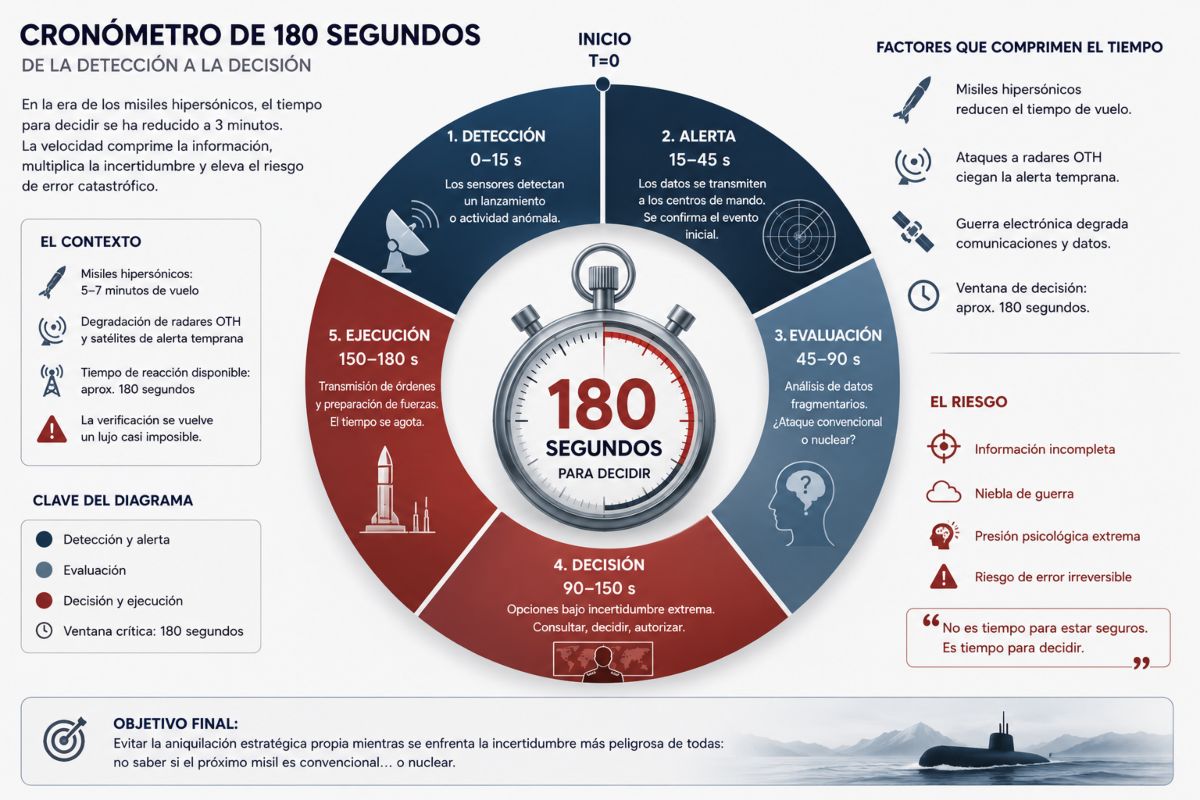 Diagrama del "cronómetro de 180 segundos" que representa las decisiones de defensa.