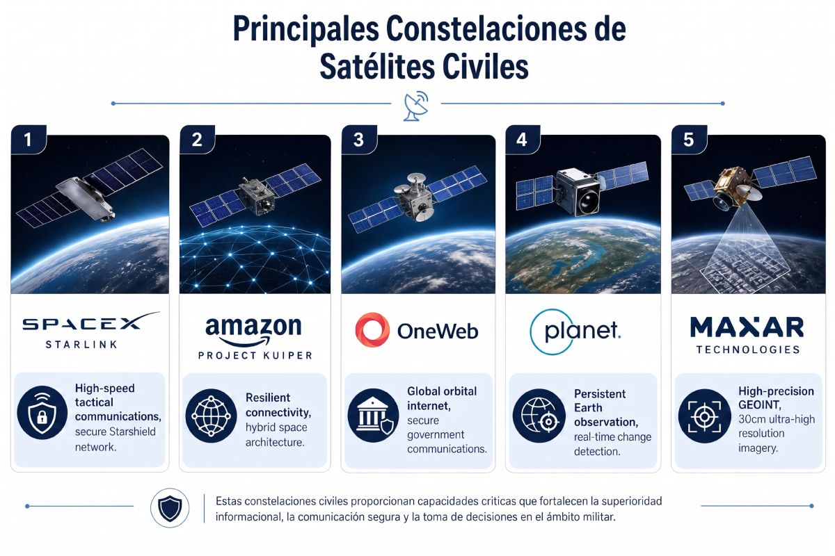 Principales constelaciones satelitales que pueden integrarse a planes operativos militares.
