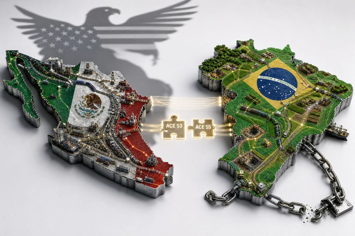 Placas de México y Brasil se separan, unidas por hilos diplomáticos, bajo la sombra de EE. UU. y la cadena rota del Mercosur.