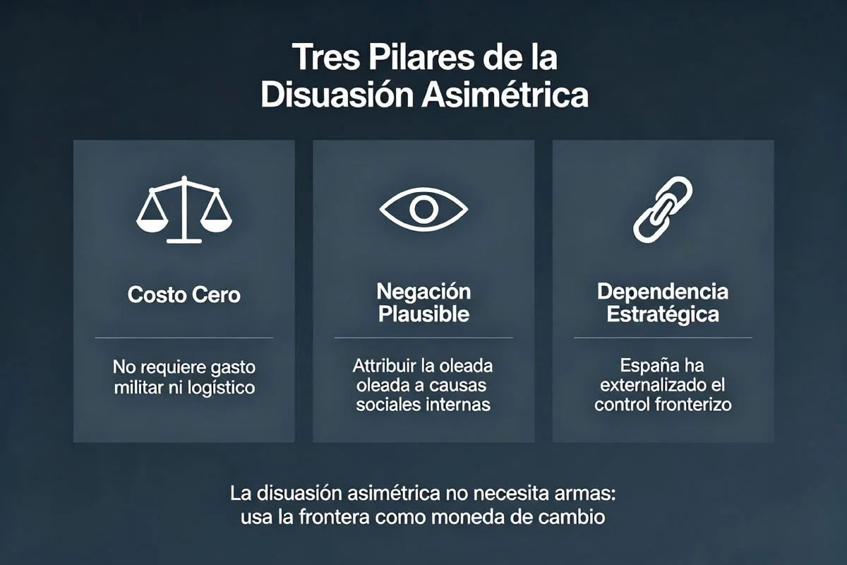 Tabla conceptual que describe los tres pilares de la disuasión estratégica, en el caso Ceuta.