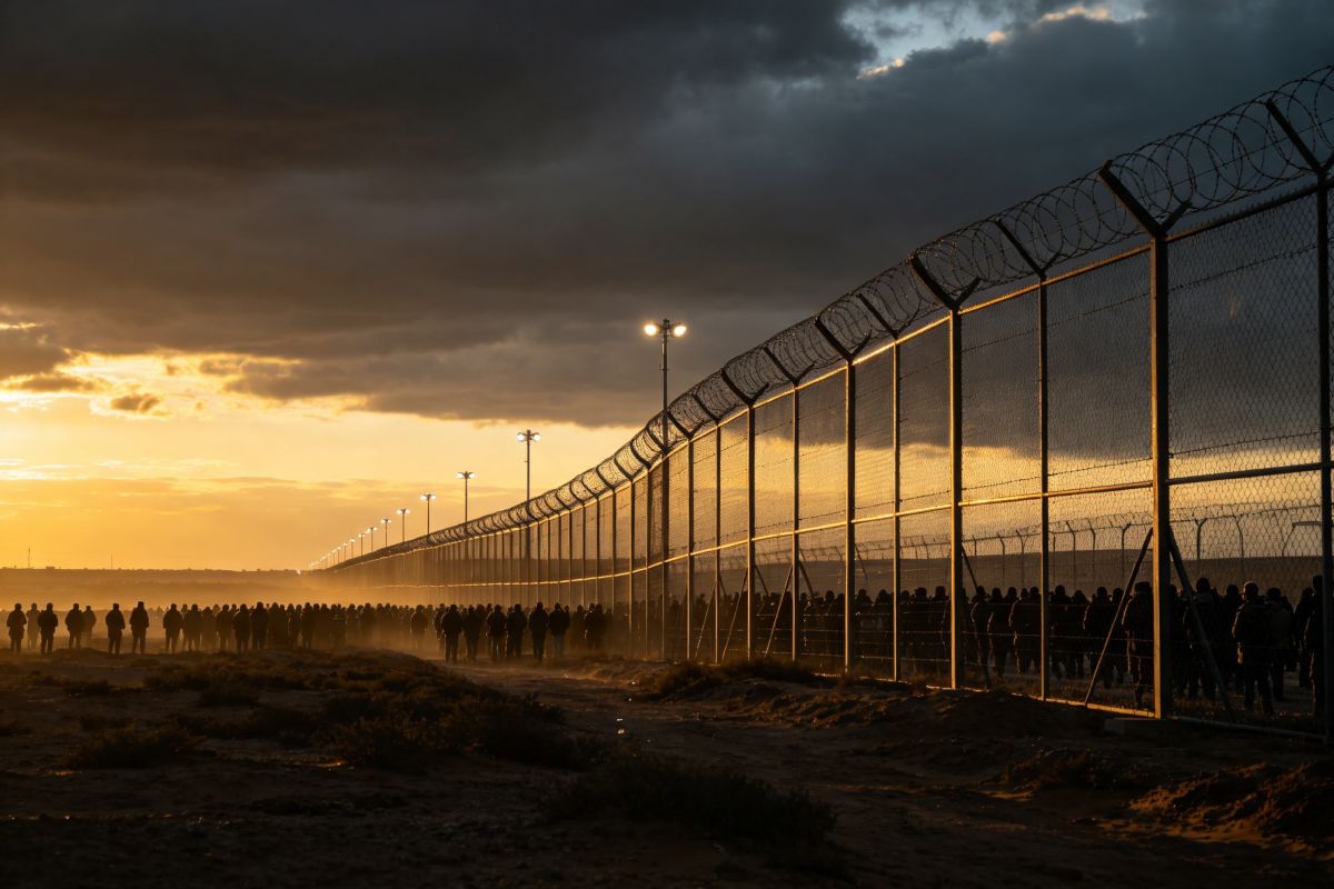 Ilustración de una frontera nocturna, simboliza el cruce de marroquíes hacia Ceuta.