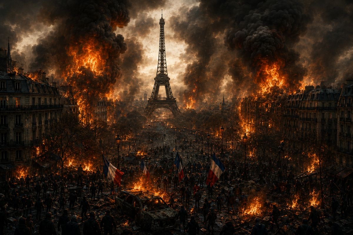 Imagen simbólica de la ciudad de París en llamas. Cuando se rompe la disuasión convencional. 