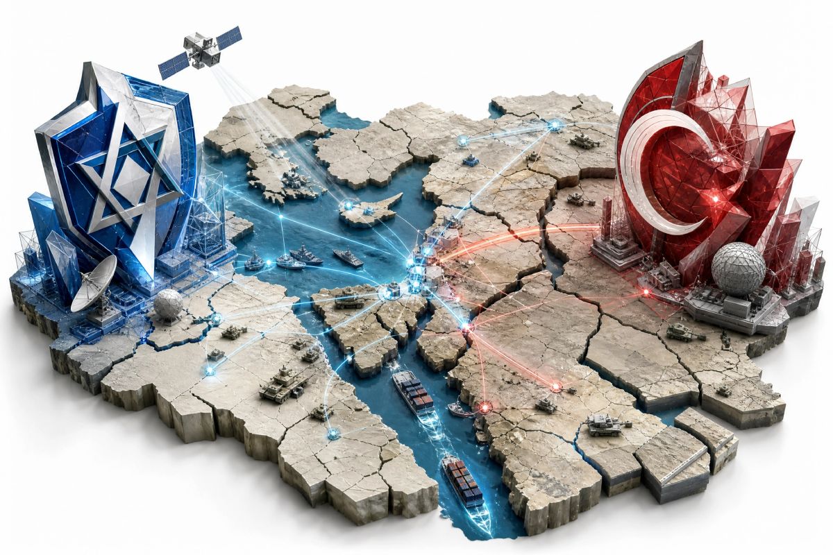 Imagen conceptual ilustrando la guerra fría en Oriente Medio, entre Israel y Turquía, por una nueva configuración de poder en la región.