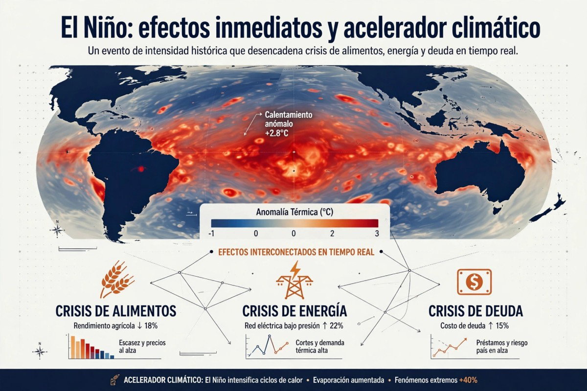 Infografía de los efectos del fenómeno de El Niño y su acción como acelerador climático. 