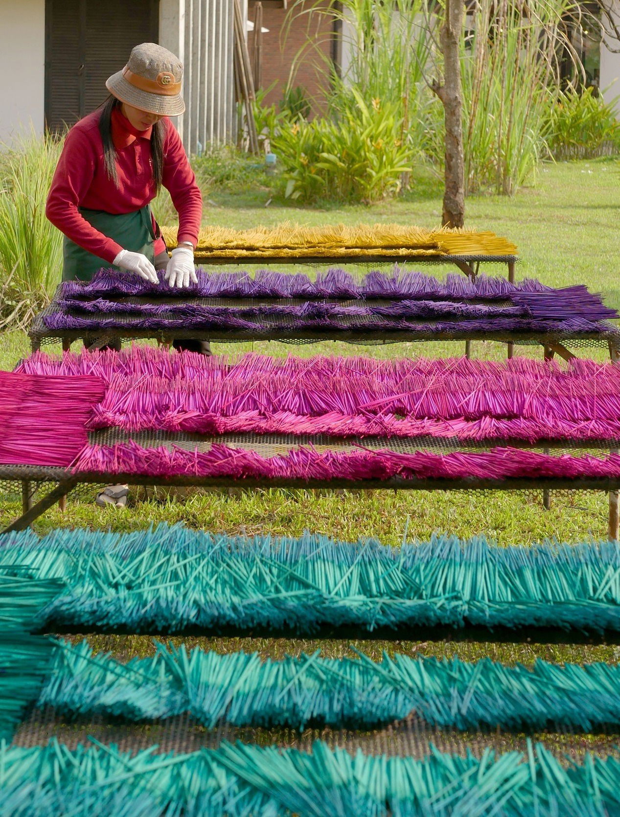 Rotins séchés avant le tissage