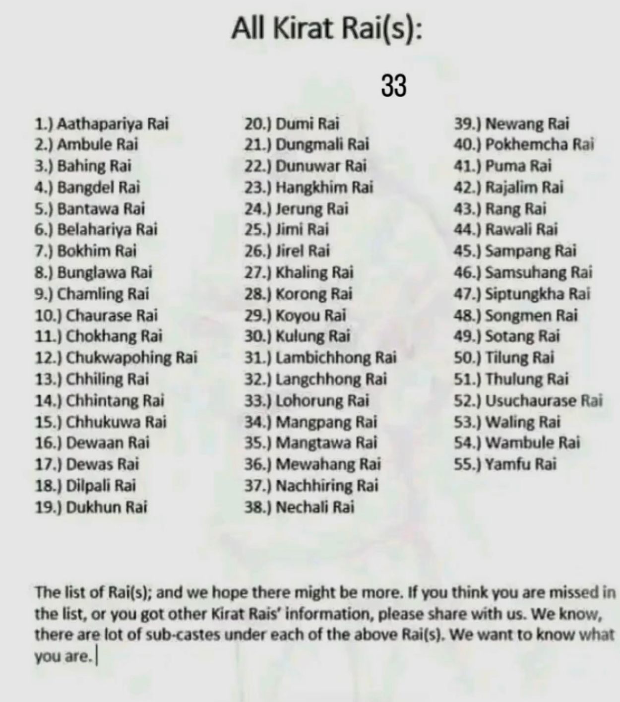 किरात राईका प्रकारहरु