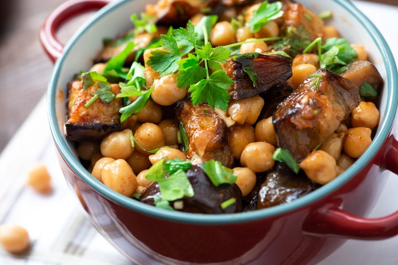 EGGPLANTS WITH CHICK PEAS