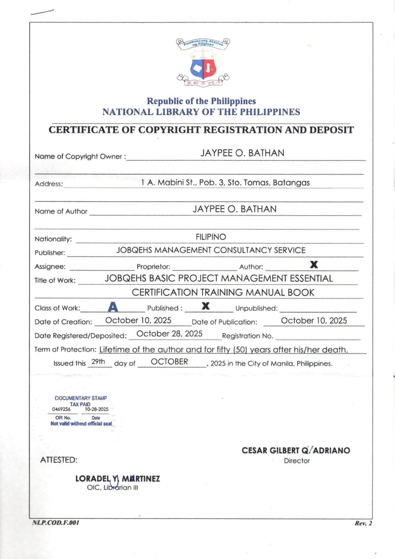 Certificate of Copyright Registration and Deposit