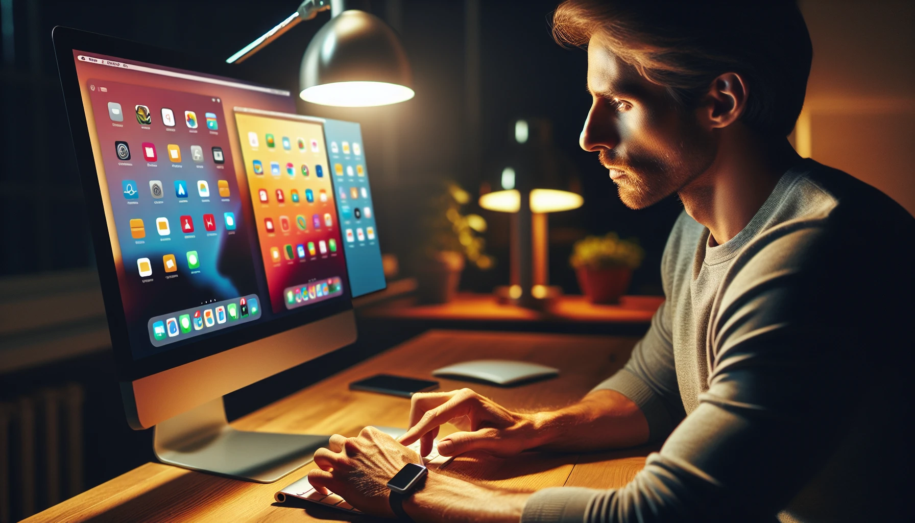 A person using split screen mode on a Mac to multitask with two apps side by side