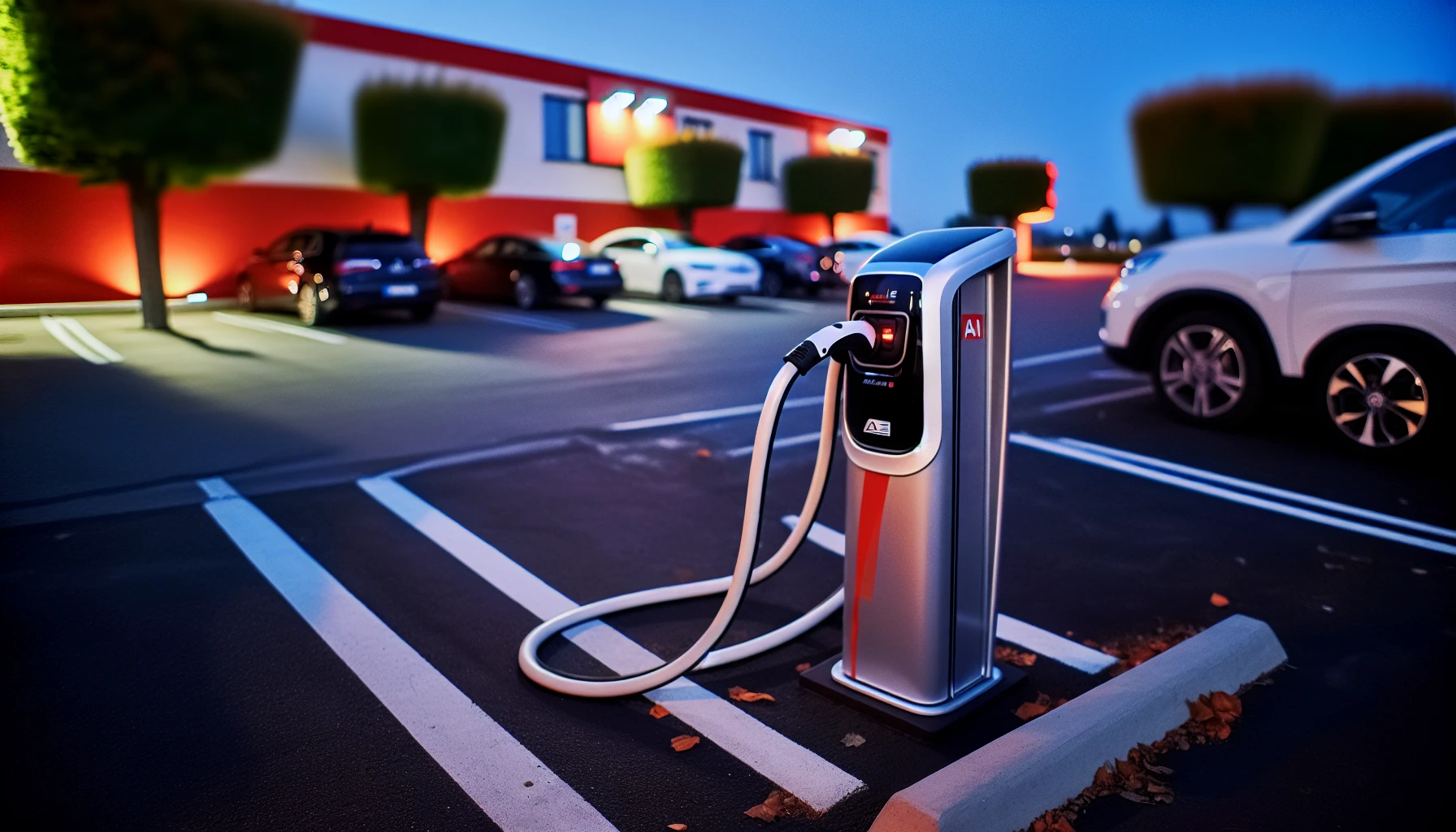 Tesla Destination Charger at a hotel parking lot