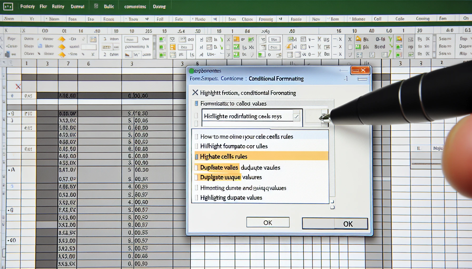 Conditional formatting dialog box in Excel