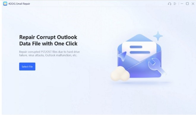 4DDiG Email Repair tool interface showing the option to select a file for repairing a corrupt Outlook data file