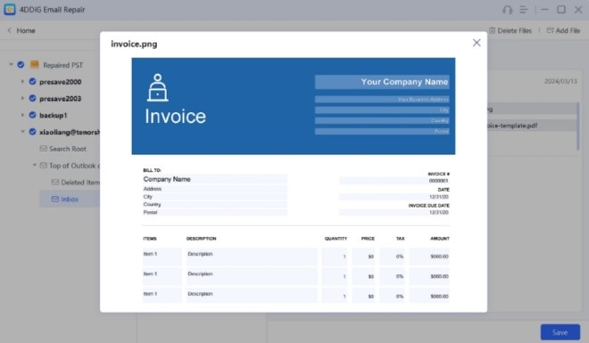 4DDiG Email Repair scanning and repairing file, showing tree view