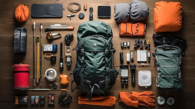 backpackers gear with medical equipment