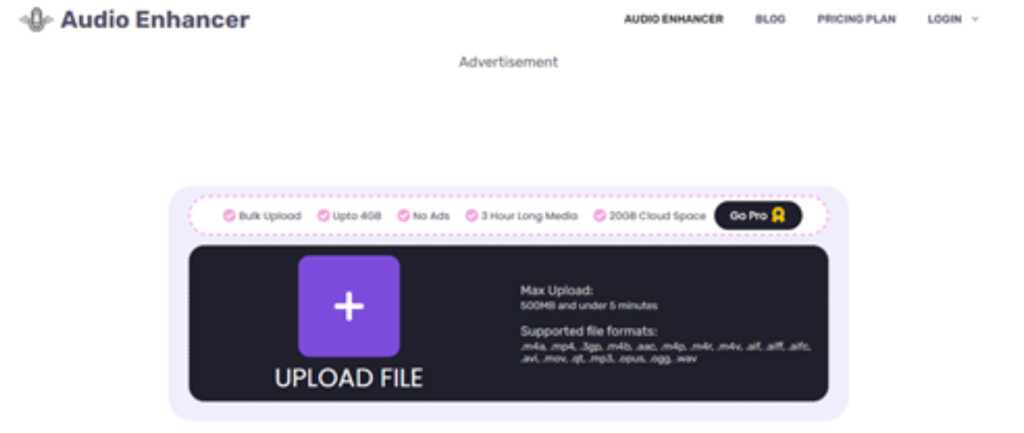 Open Voice Enhancer Online: Visit audioenhancer.ai to open the audio enhancer online on your web browser