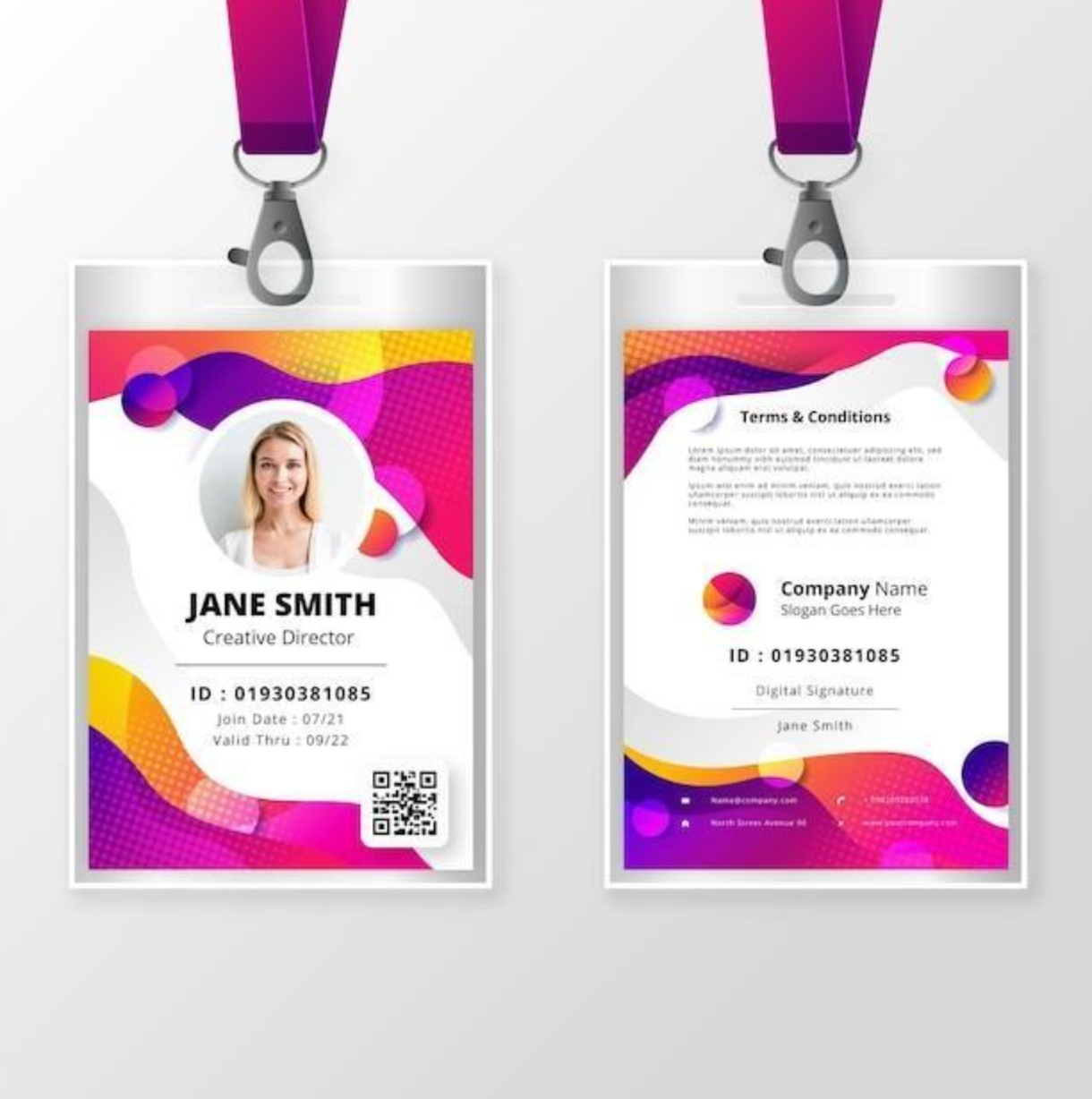 Front and back id badge template with picture