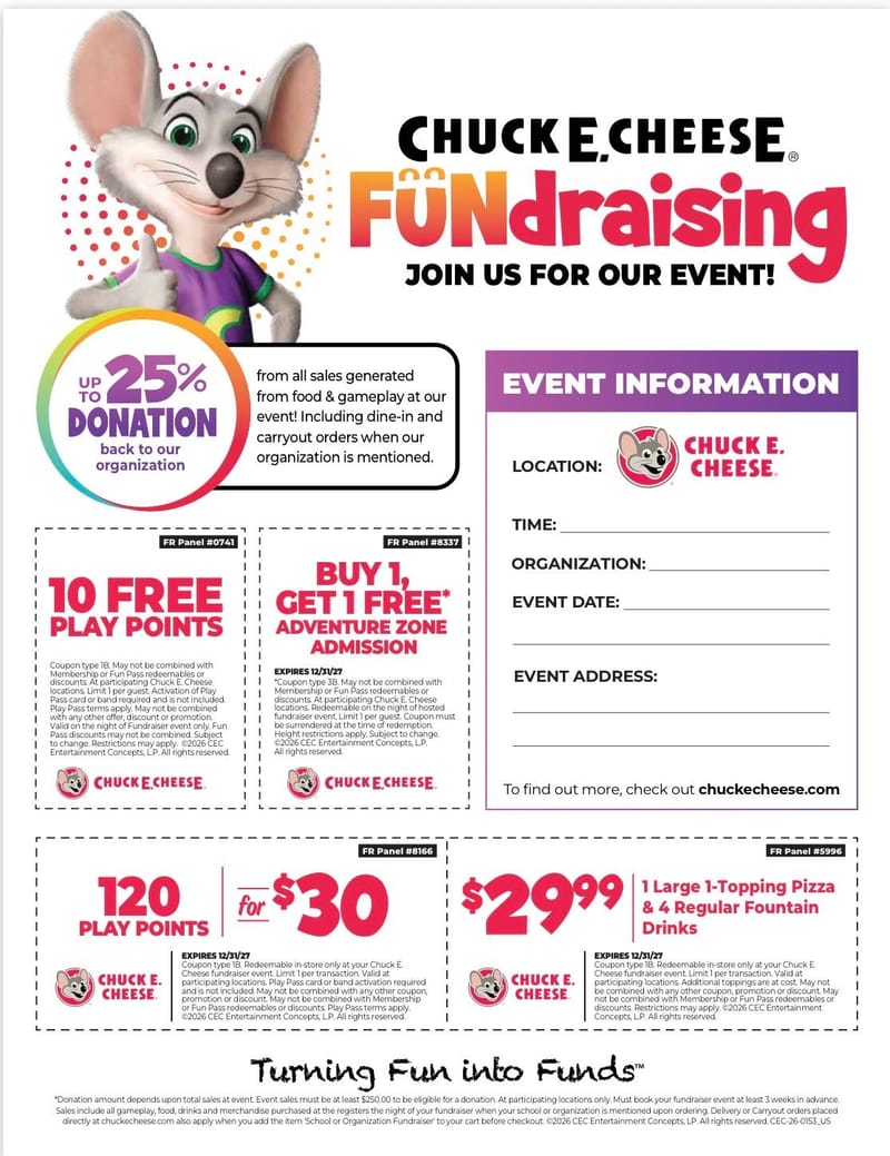 Dream City Church Chuck E Cheese Fundraiser
