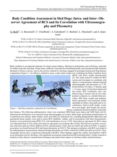 "Body Condition Assessment in Sled Dogs: Intra- and Inter- Observer Agreement of BCS and Its Correlation with Ultrasonography and Plicometry"