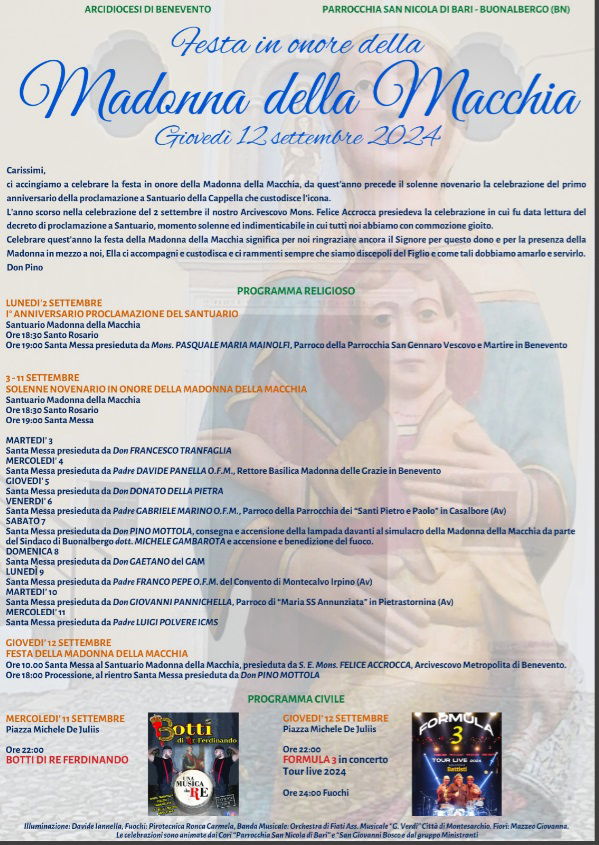 Programma in onore della Madonna della Macchia