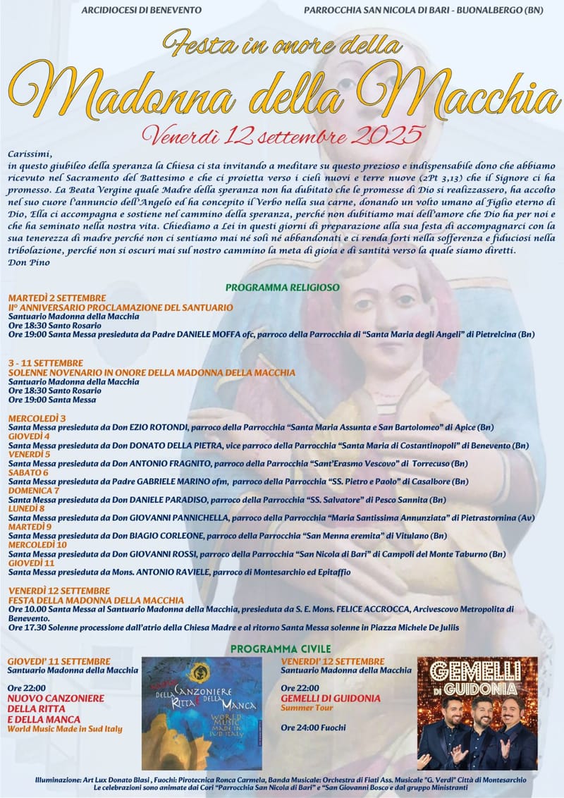 Programma festeggiamenti Madonna della Macchia