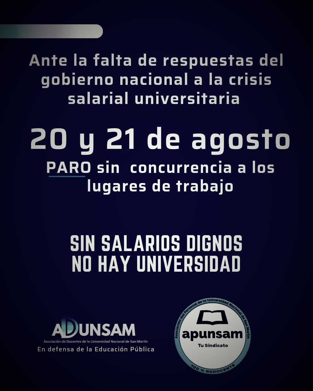 PARO NACIONAL UNIVERSITARIO 12, 20 Y 21 DE AGOSTO