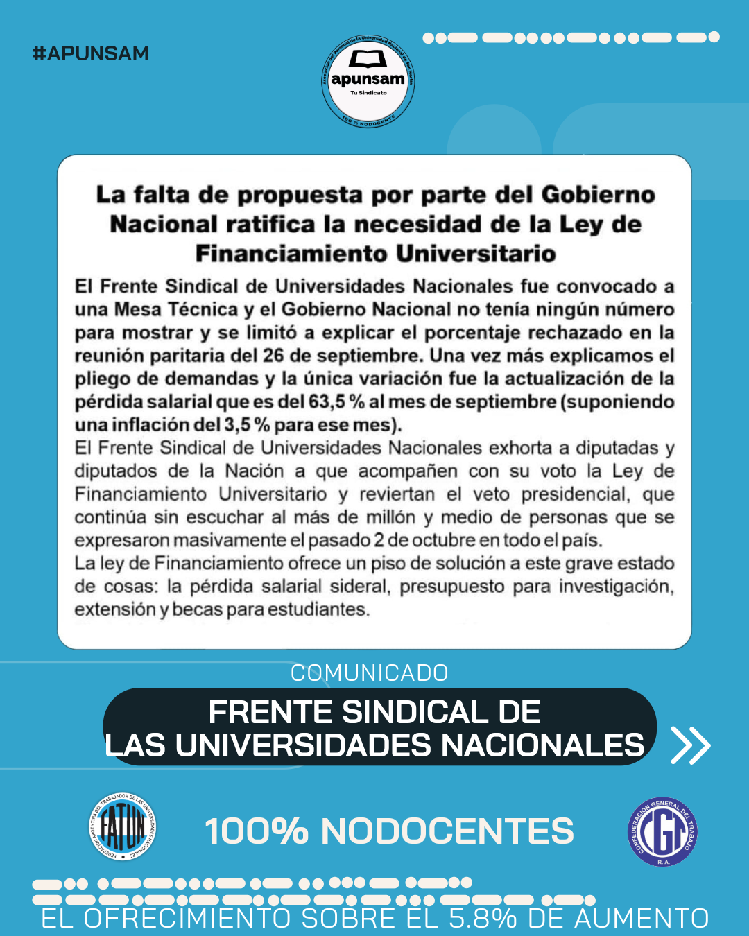 COMUNICADO DEL FRENTE SINDICAL DE LAS UNIVERSIDADES