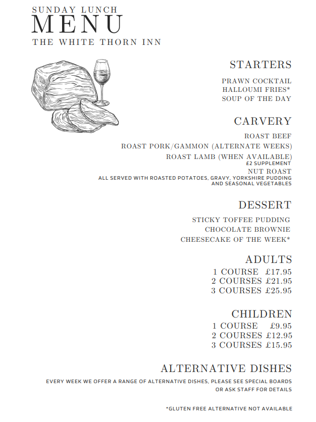 Sunday Lunch Menu