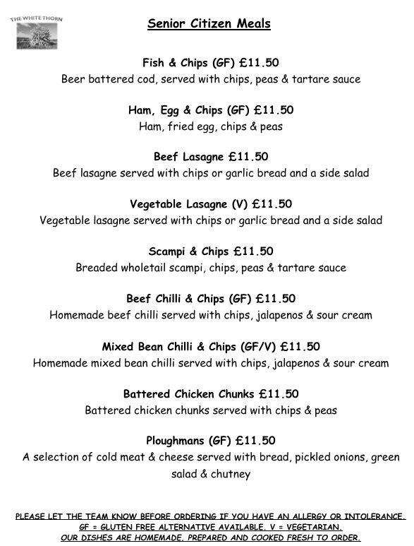 Senior Citizen Menu