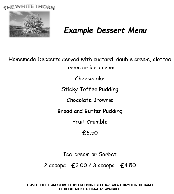 Example Dessert Menu