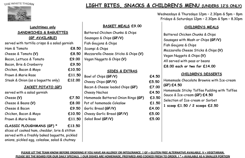 Light Bites, Snacks & Children's Menu