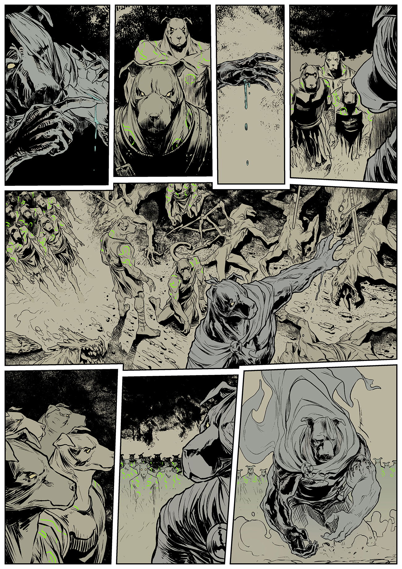 pages from various comics projects