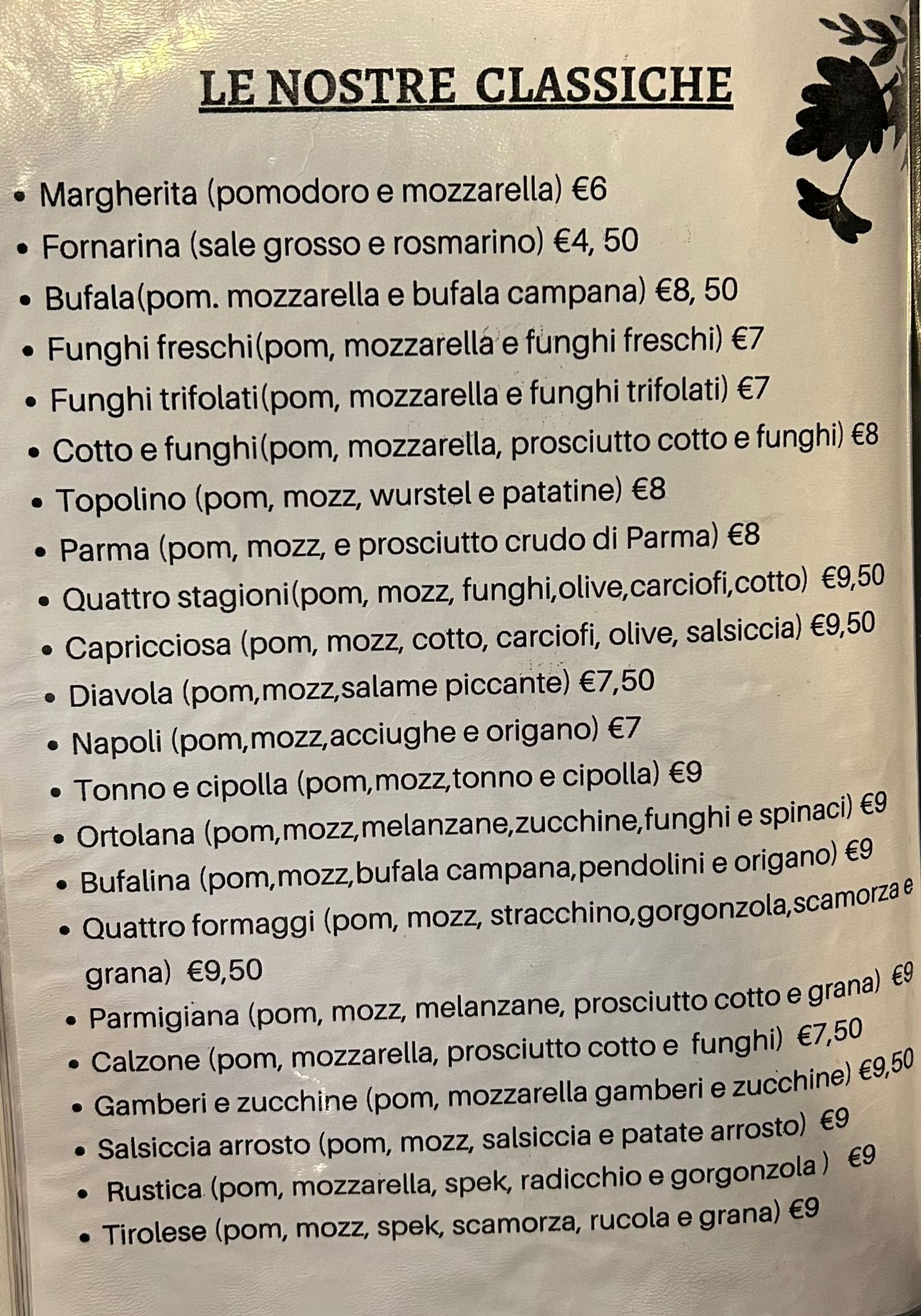 Menù Ristorante e Pizzeria