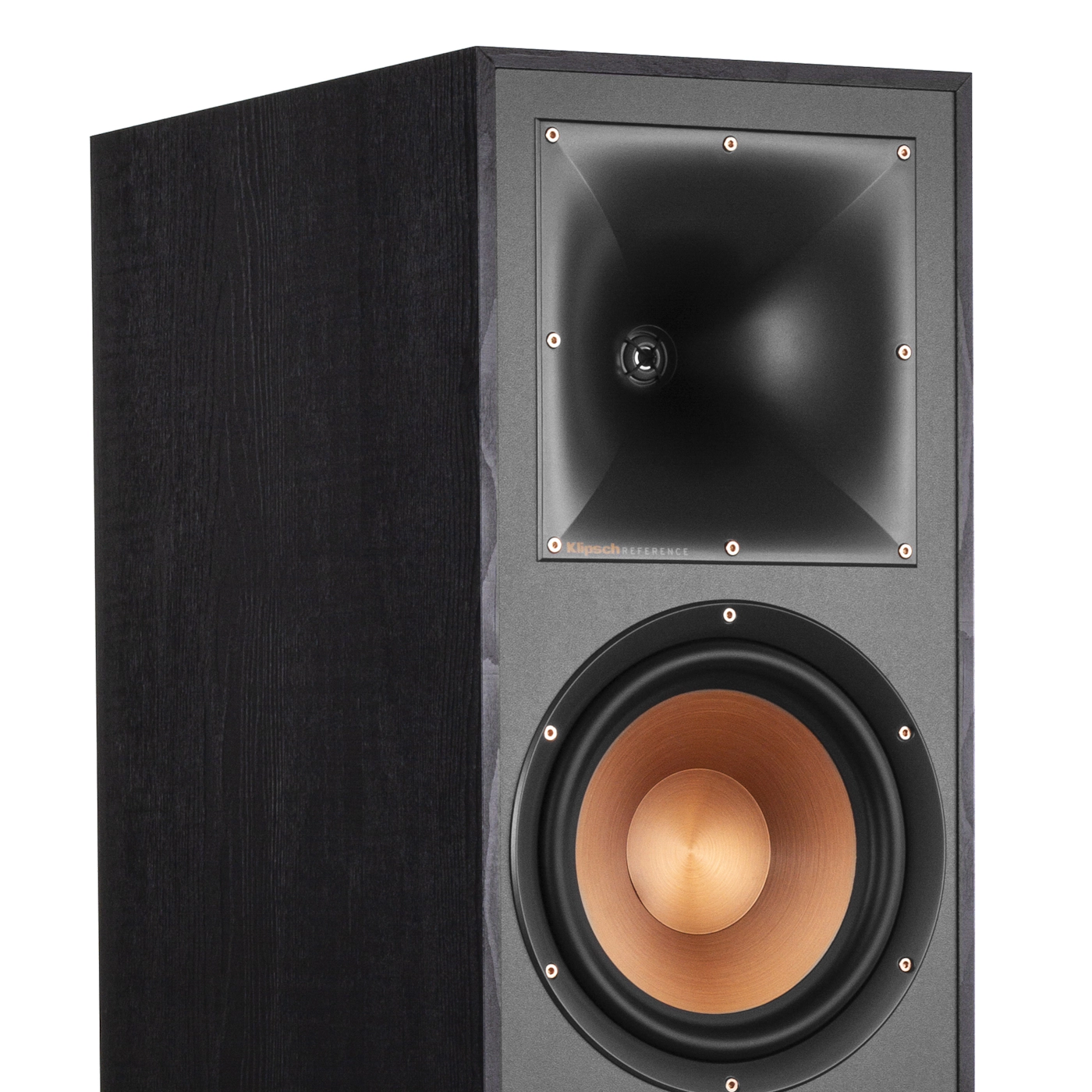 תמונת תקריב של חלקו העליון של הרמקול הרצפתי Klipsch R-620F ללא גריל 