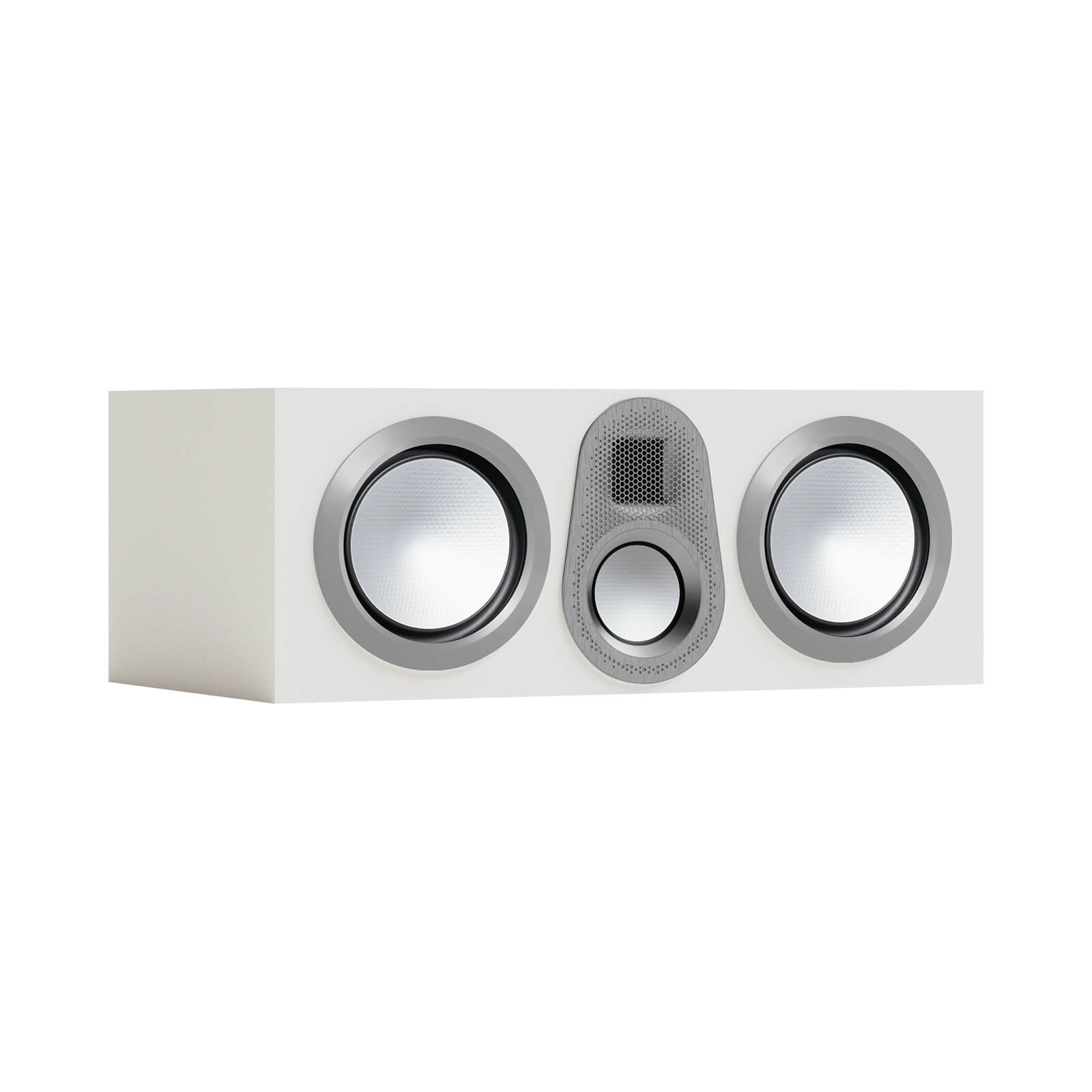 תמונה זוויתית חזיתית של הסנטר Monitor Audio Gold C250 6G ללא גריל בצבע לבן