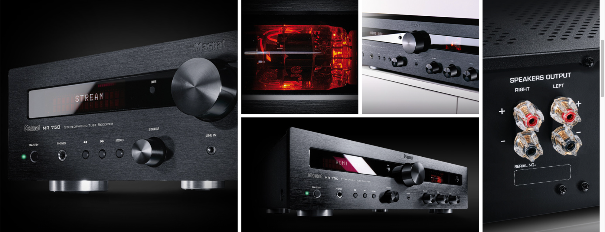 צירוף של כמה תמונות של הרסיבר מגנט Magnat MR750 כשכל תמונה היא בזווית אחרת