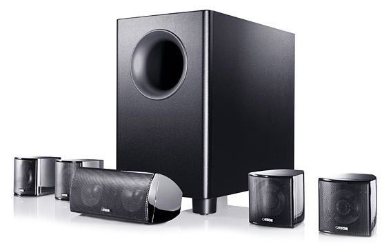 סט רמקולים 5.1 קנטון Canton Movie 90 בגימור שחור מבריק מונחים אחד על יד השני