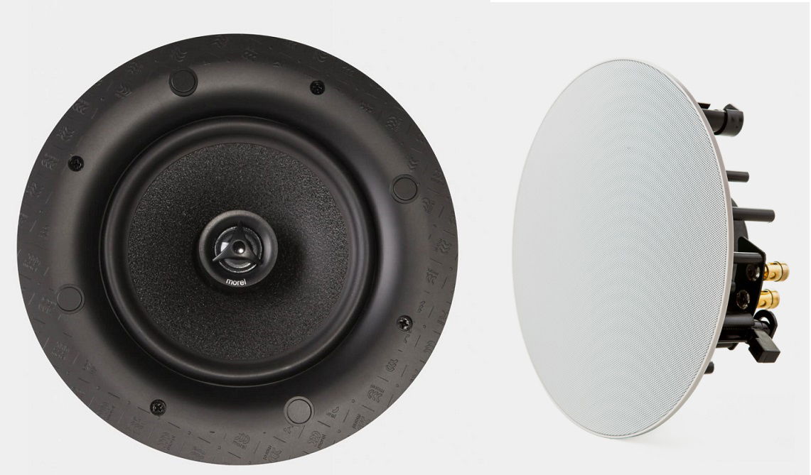 זוג רמקולים שקועים מוראל Morel XBC600 עומדים אחד על יד השני 