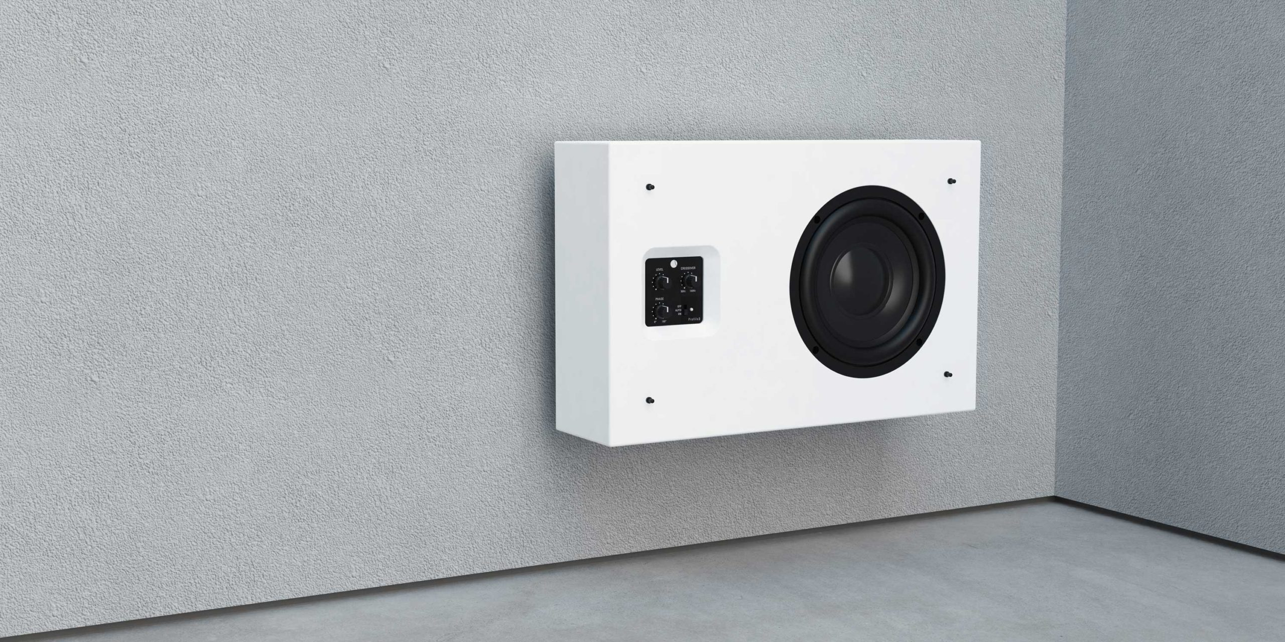 תמונצ אווירה של סאב גאלו שטוח Gallo Acoustics ProfileSub תלוי על קיר בסלון