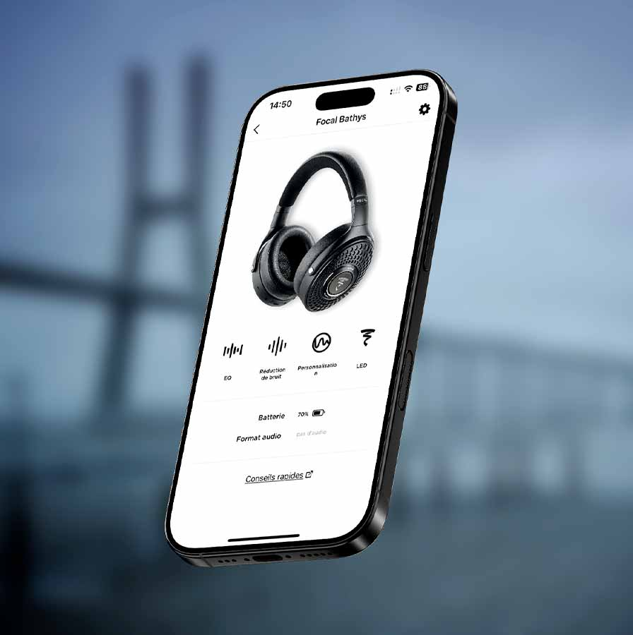 אפליקציה יעודית של האוזניות האלחוטיות של פוקל focal bathys על טלפון חכם