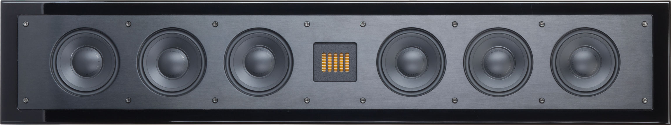 הרמקול של מרטין לוגן Martin Logan Motion SLM XL מוינח אופקי וחזיתי ללא גריל ישר מול המצלמה