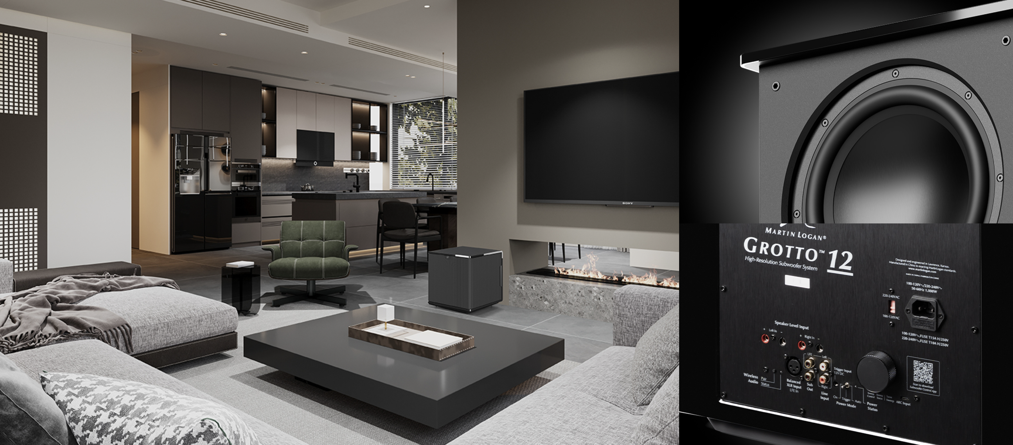 סאב וופר מרטין לוגן Martin Logan Grotto 12 בשלוש זויות צילום שונות
