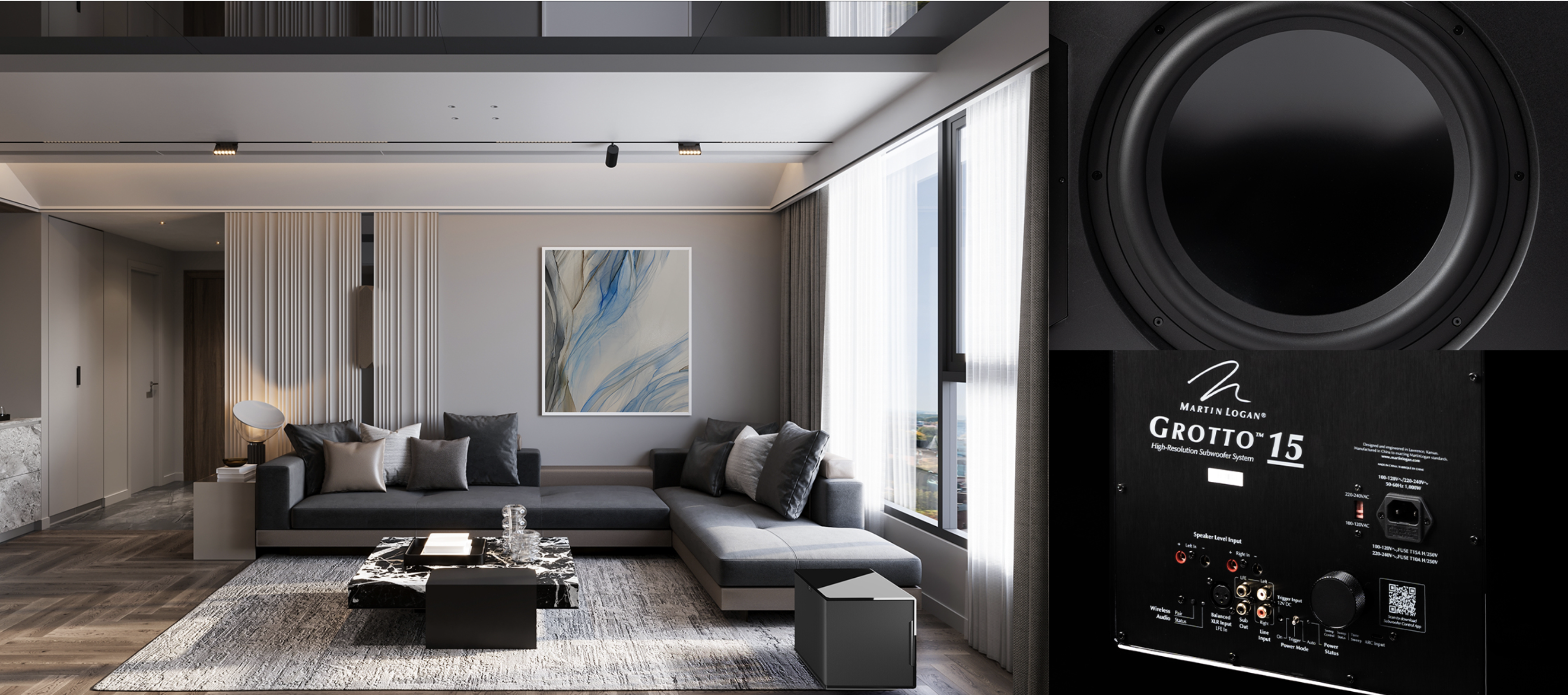 סאב וופר מרטין לוגן Martin Logan Grotto 15 בשלוש זויות צילום שונות