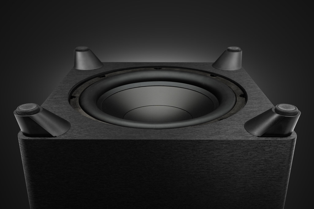 צילום קרוב של שפת הוופר Martin Logan Dynamo Foundation 12 במנח הפוך כשהוופר פונה כלפי מעלה 
