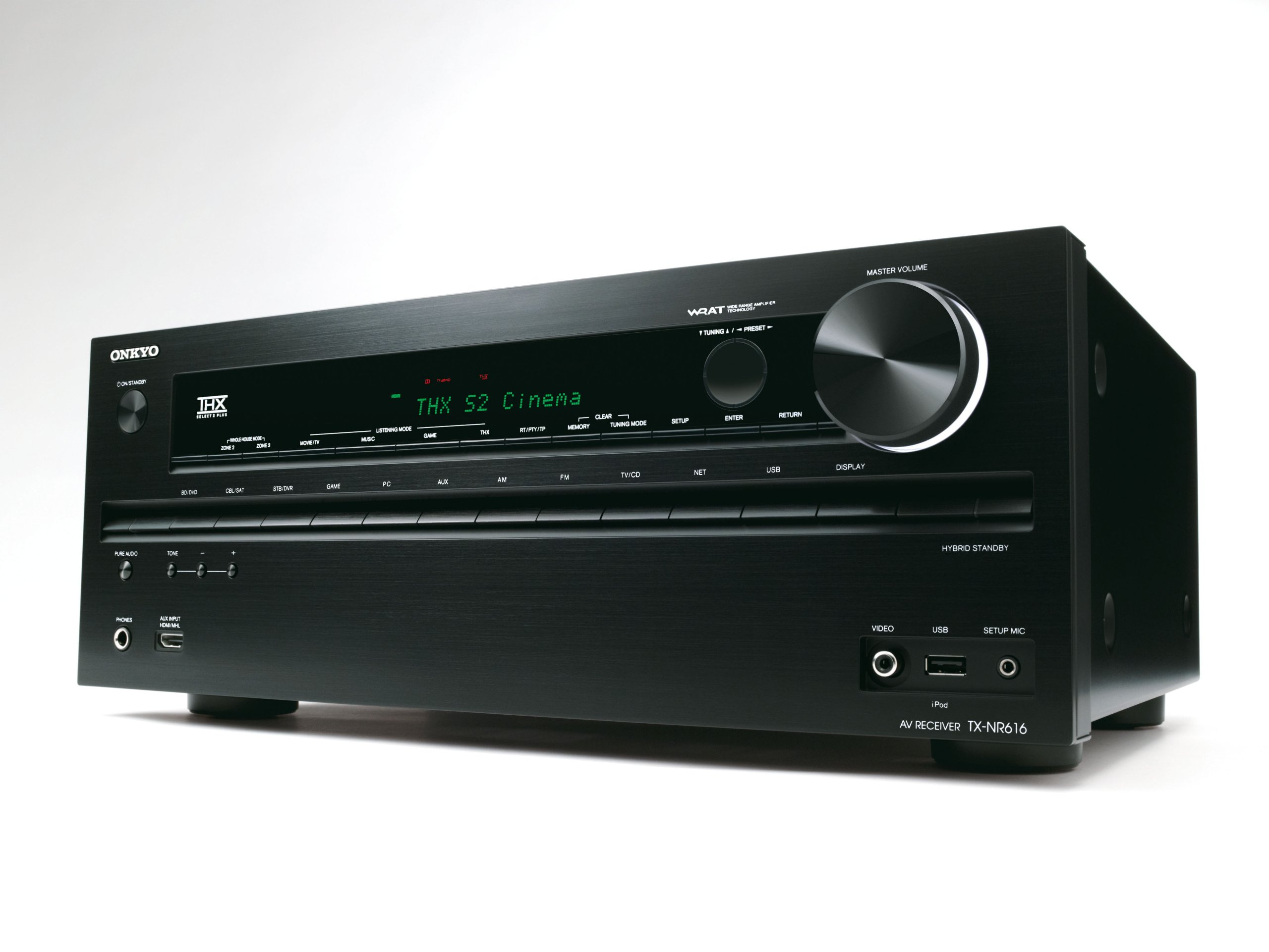 רסיבר סטריאו קולנוע חכם 7.2, Zone2, THX אונקיו Onkyo TX-NR616 בהזדמנות מטרייד אין כולל אחריות בצילום זוויתי של חיבור החזית עם הפרופיל הימני
