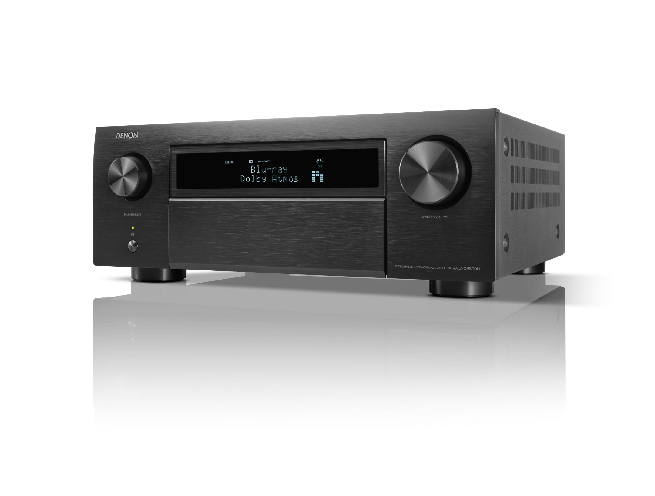 מגבר קולנוע ביתי דנון Denon AVC-X6800H בצילום חזיתי קרוב על רקע שקוף