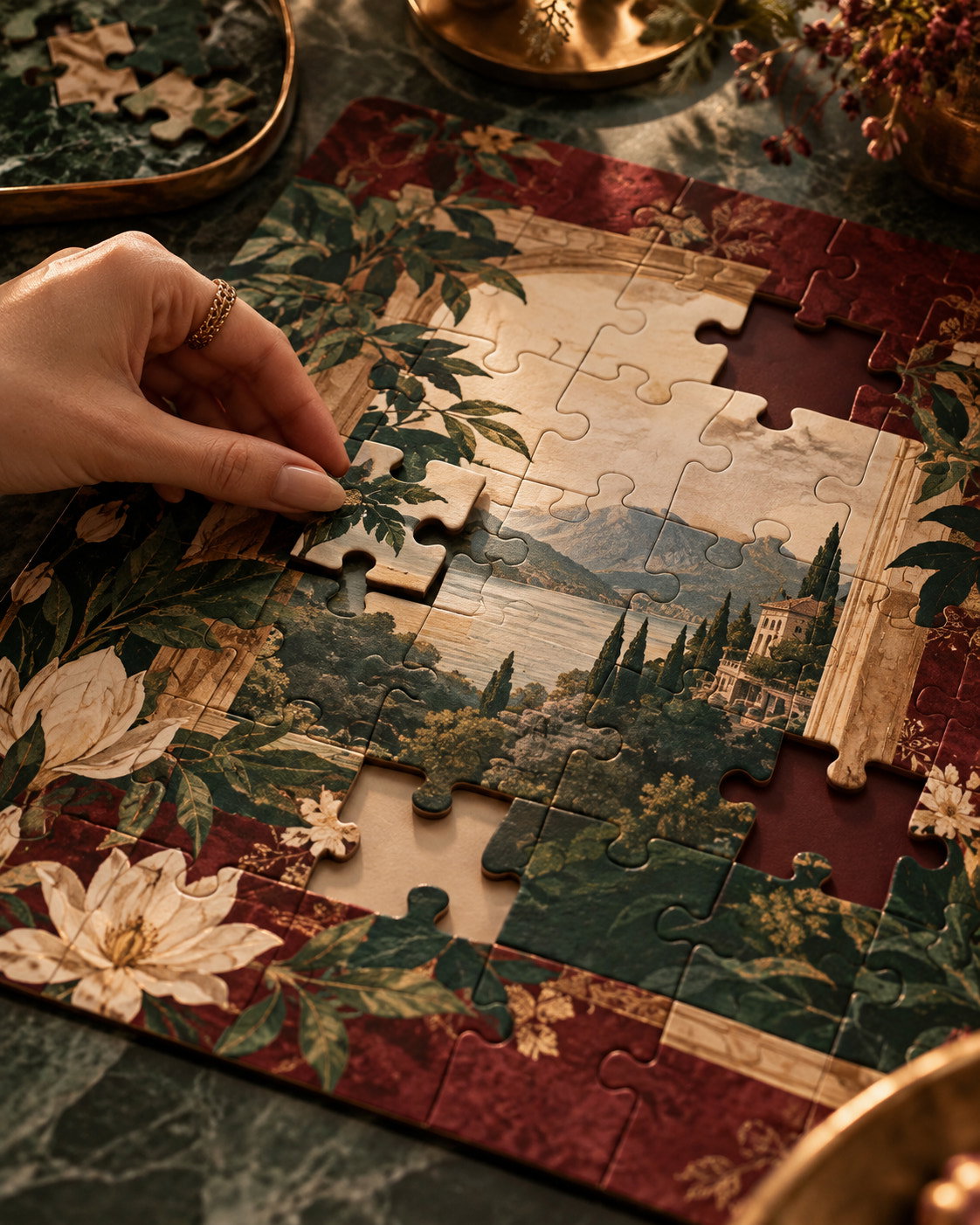 Main posant une pièce dans un puzzle